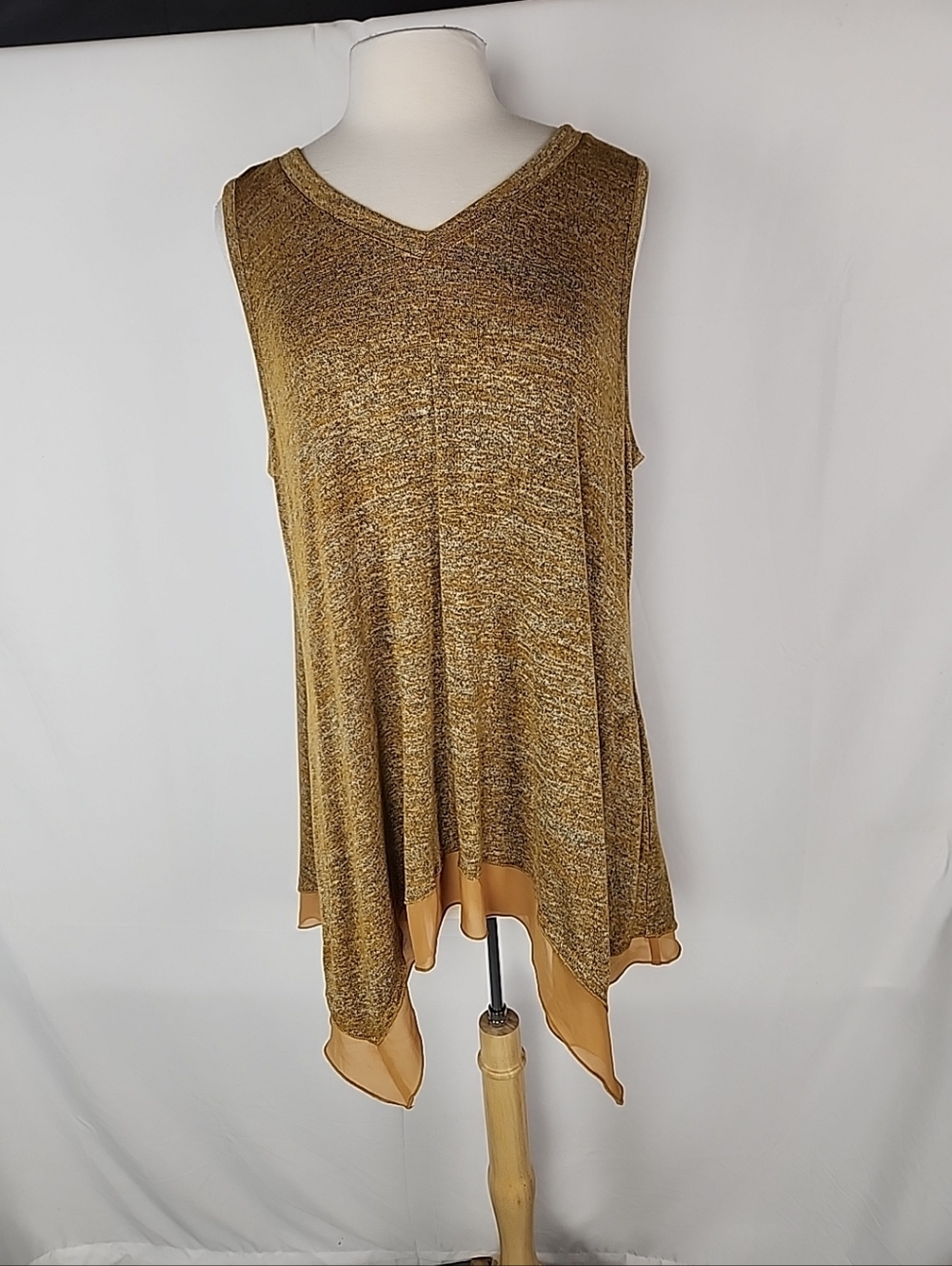 LOGO Lori Goldstein Space Dye Sweater Tank Top 2X Mustard Boho Lagenlook Pockets